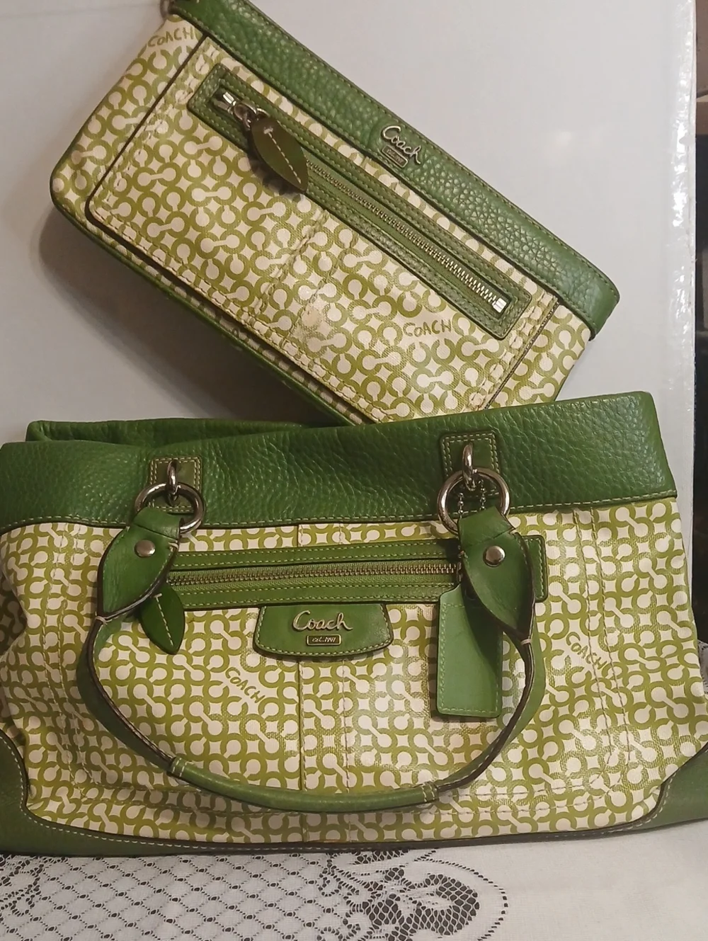 Coach Penelope OP Art North South Signature Print Tote with Wallet.